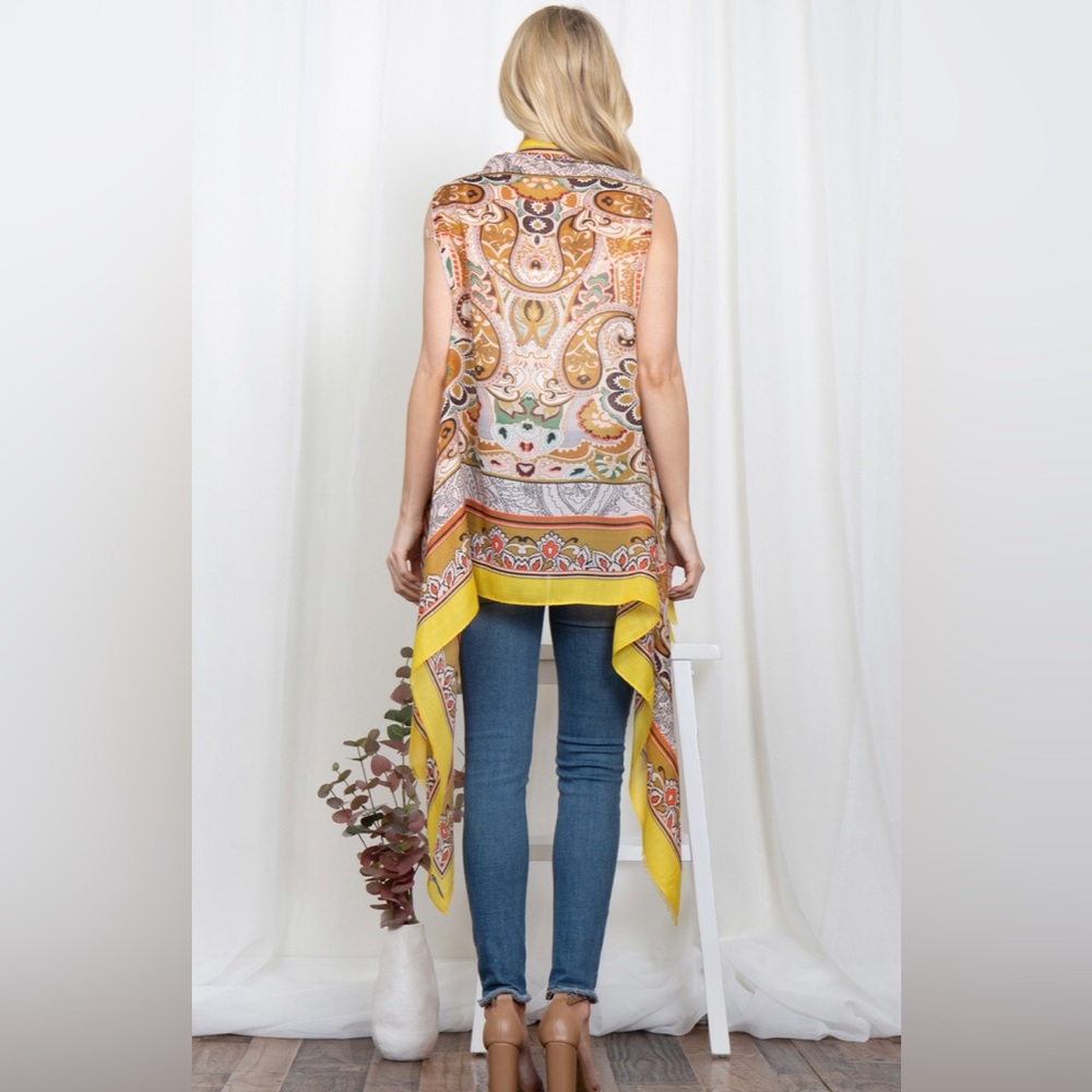 Long Boho Duster Cardigan Paisley Print Open Front Lightweight Layer Chic Outfit - Picture 2 of 5